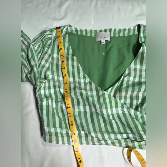 CINQ‎ A SEPT Green and white FLORA gingham surplice crop top size M - Picture 14 of 14